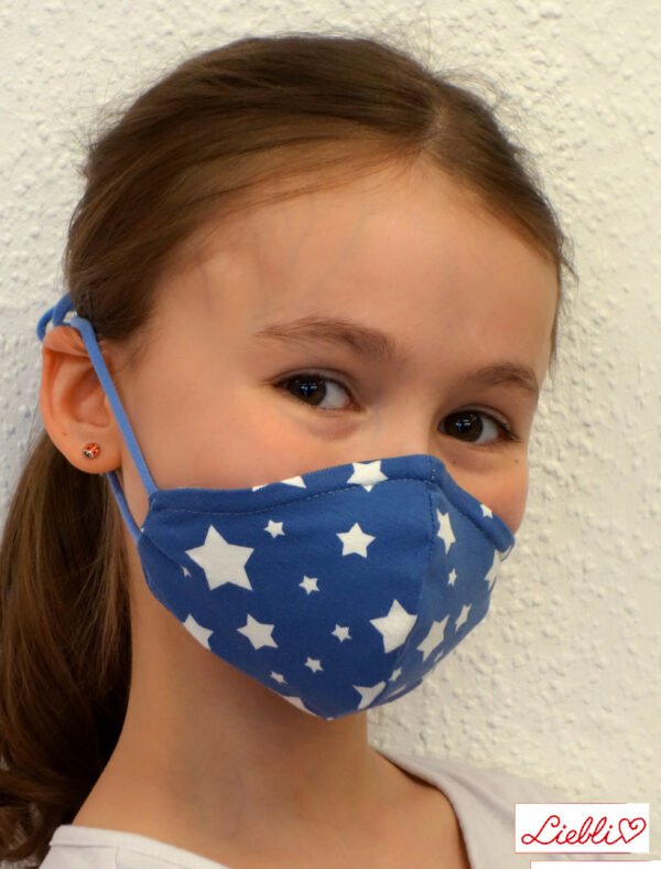 Kindermaske, bunte Kindermaske,Kinder Mundschutz, Maske Kinder, Kinder Stoffmaske,lustige Maske, bunte Stoffmaske, Kindermaske Sterne auf jeansblau